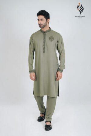 Men’s Gorgeous Royal Olive Essence Panjabi Set